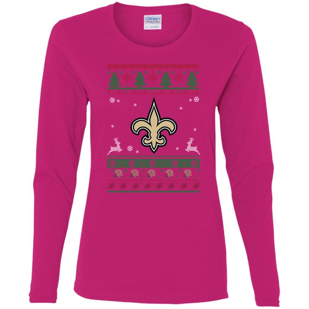 New Orleans Saints Logo Football Teams Ugly Christmas Sweater Women Long Sleeve Shirt