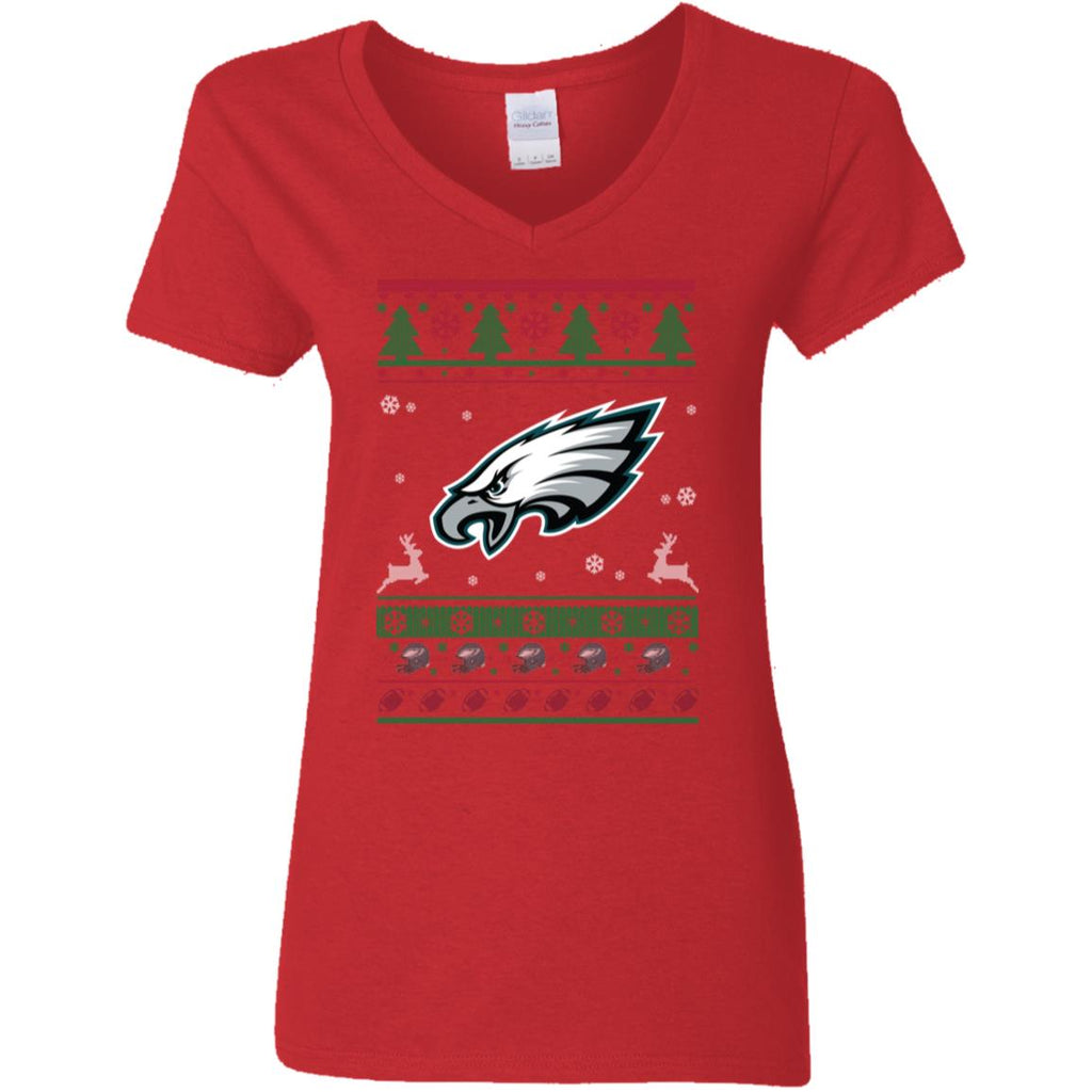 Philadelphia Eagles Logo Football Teams Ugly Christmas Sweater Women V-Neck T-Shirt