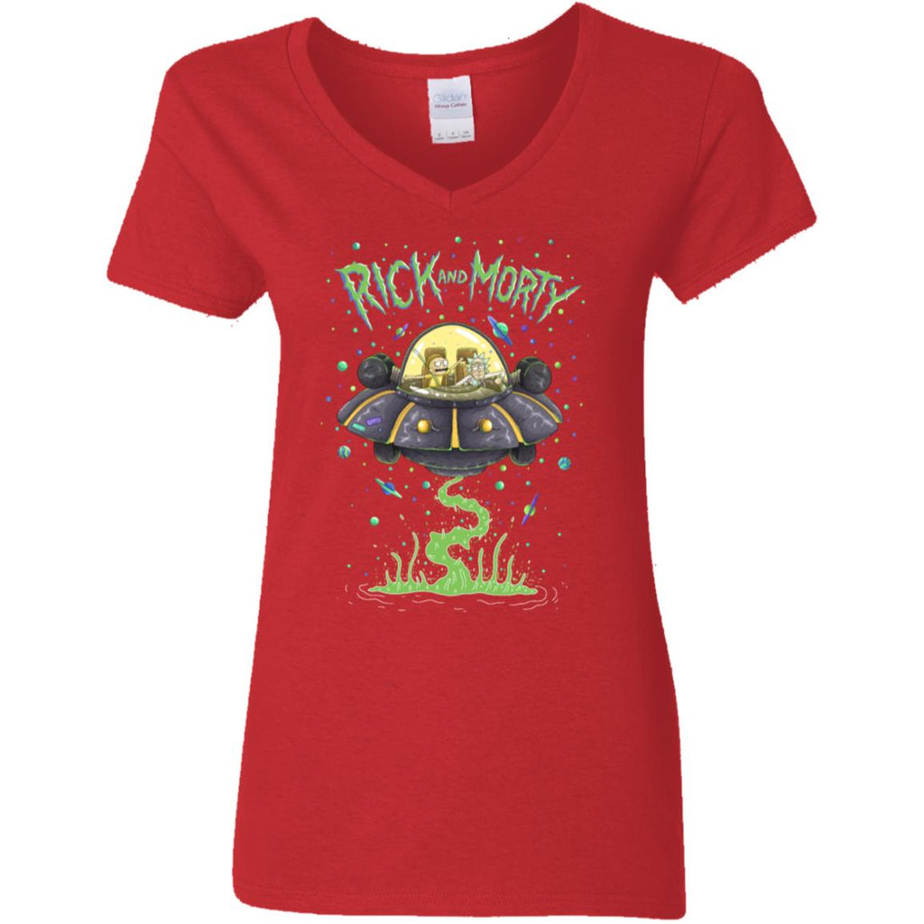 Rick And Morty Spaceship Illustration Women V-Neck T-Shirt