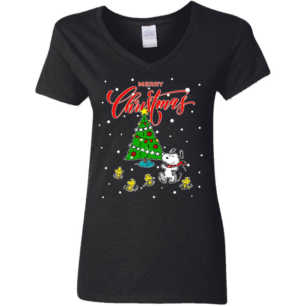 Peanuts-snoopy Christmas Tree Women V-Neck T-Shirt