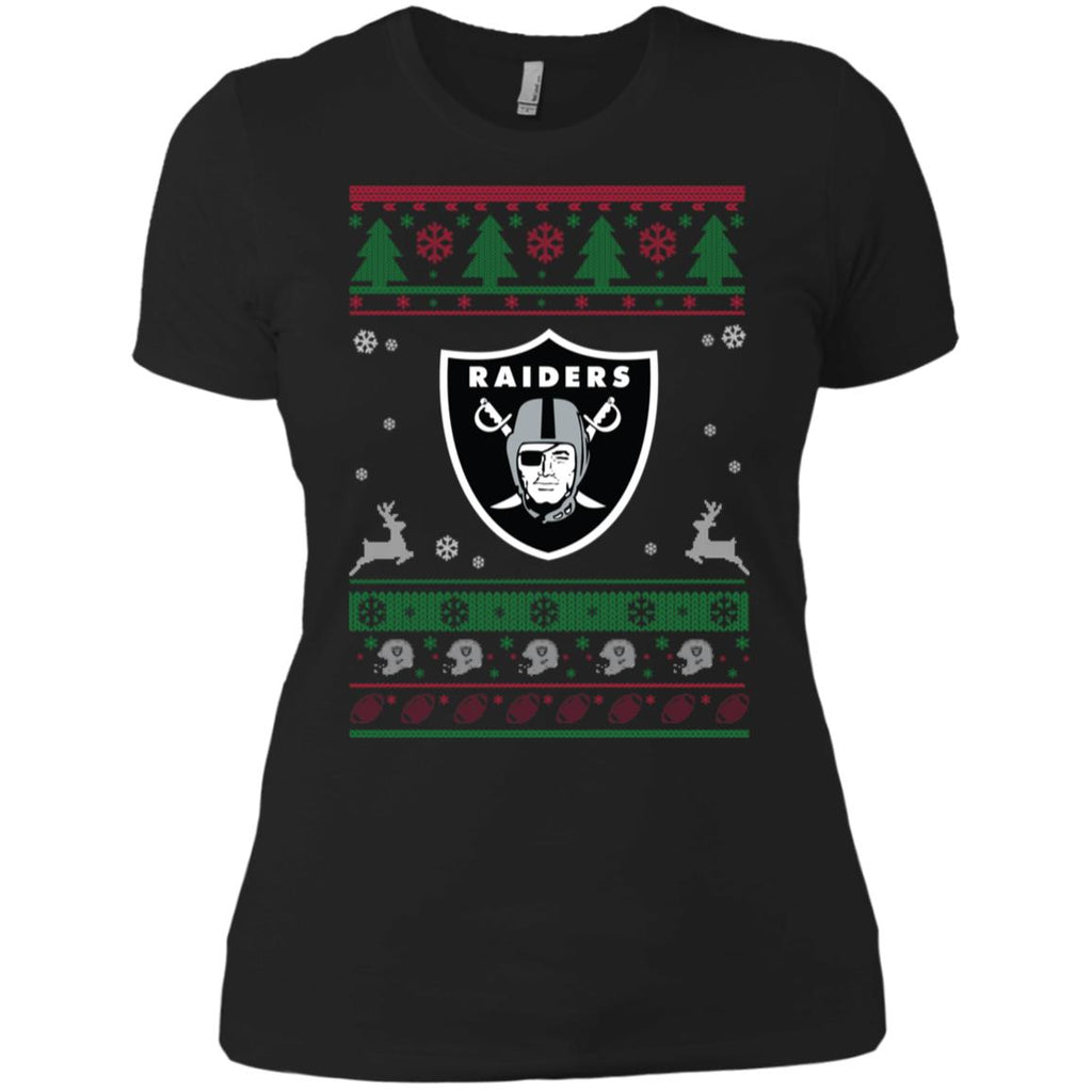 Oakland Raiders Logo Football Teams Ugly Christmas Sweater Women T-Shirt