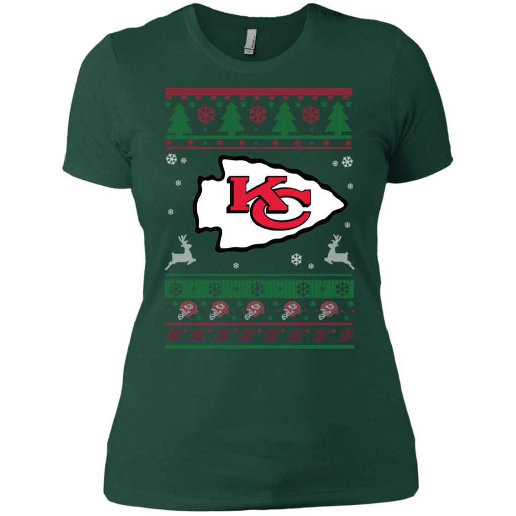 Kansas City Chiefs Logo Football Teams Ugly Christmas Sweater Women T-Shirt