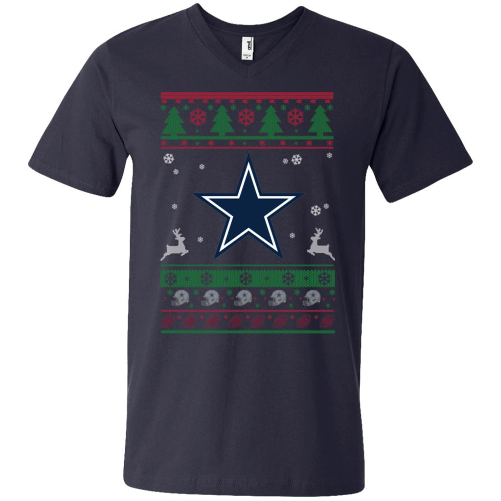 Dallas Cowboys Logo Football Teams Ugly Christmas Sweater Men V-Neck T-Shirt