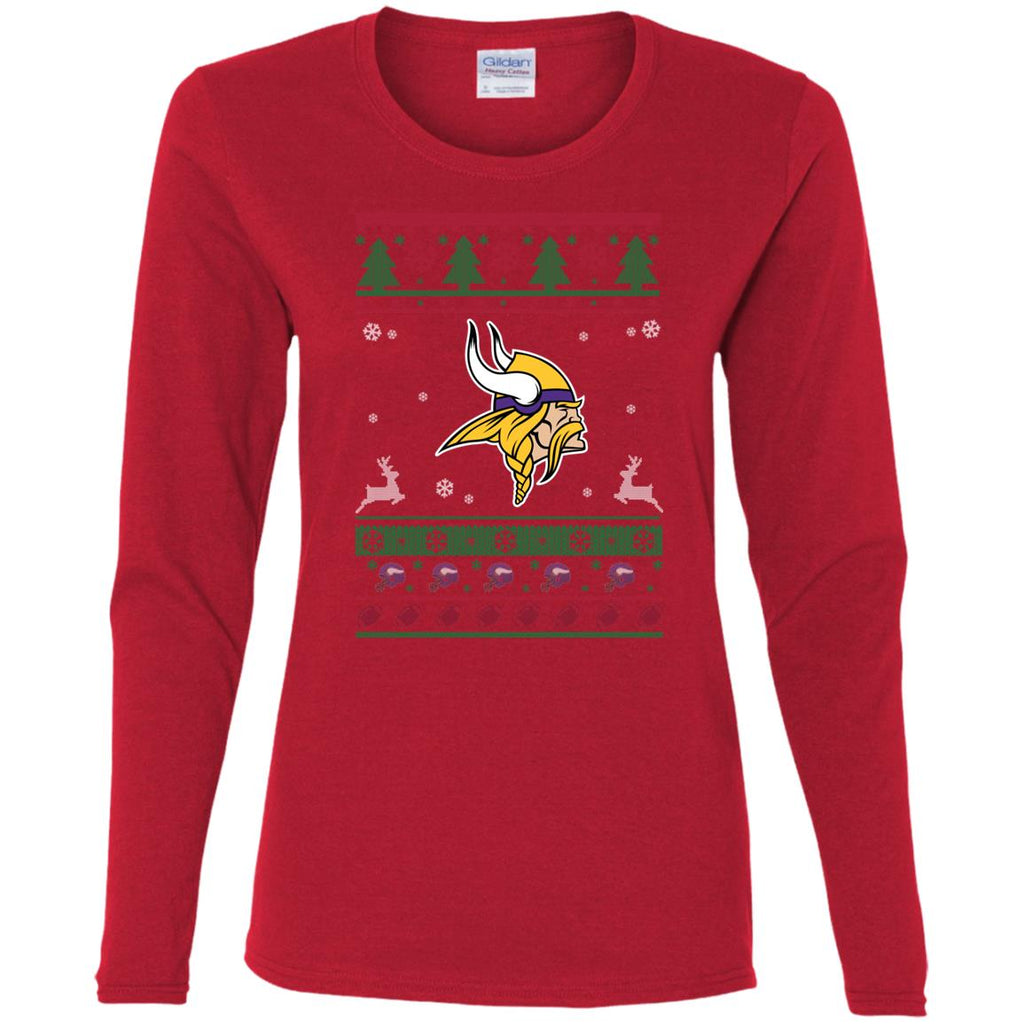Minnesota Vikings Logo Football Teams Ugly Christmas Sweater Women Long Sleeve Shirt