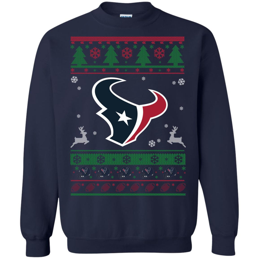 Houston Texans Logo Football Teams Ugly Christmas Sweater Unisex Crewneck Pullover Sweatshirt