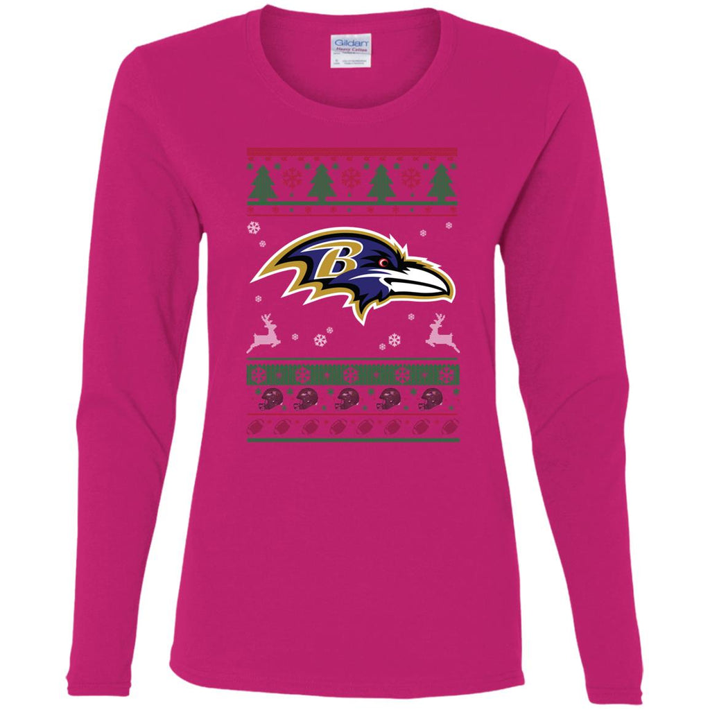 Baltimore Ravens Logo Football Teams Ugly Christmas Sweater Women Long Sleeve Shirt