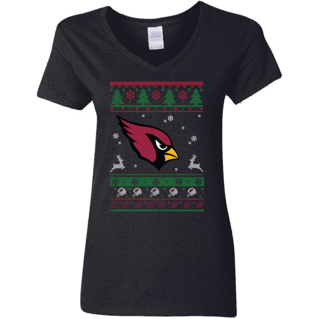 Arizona Cardinals Logo Football Teams Ugly Christmas Sweater Women V-Neck T-Shirt