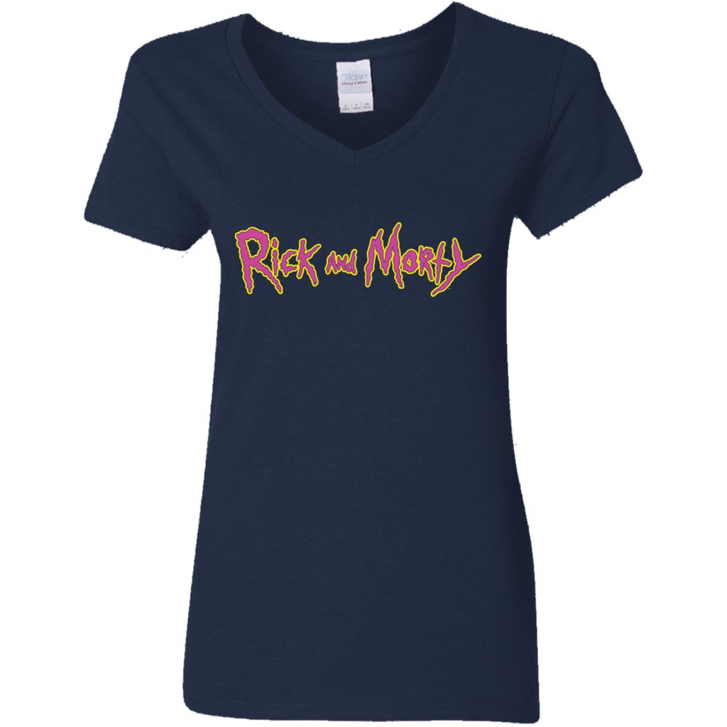 Rick And Morty Title Typography Shirt Women V-Neck T-Shirt