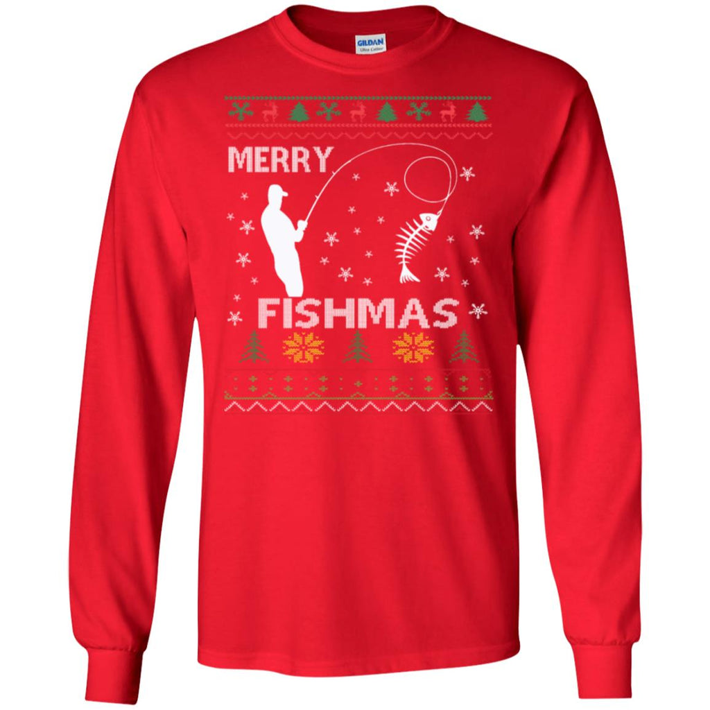 Merry Fishmas Ugly Christmas Men Long SLeeve Shirt