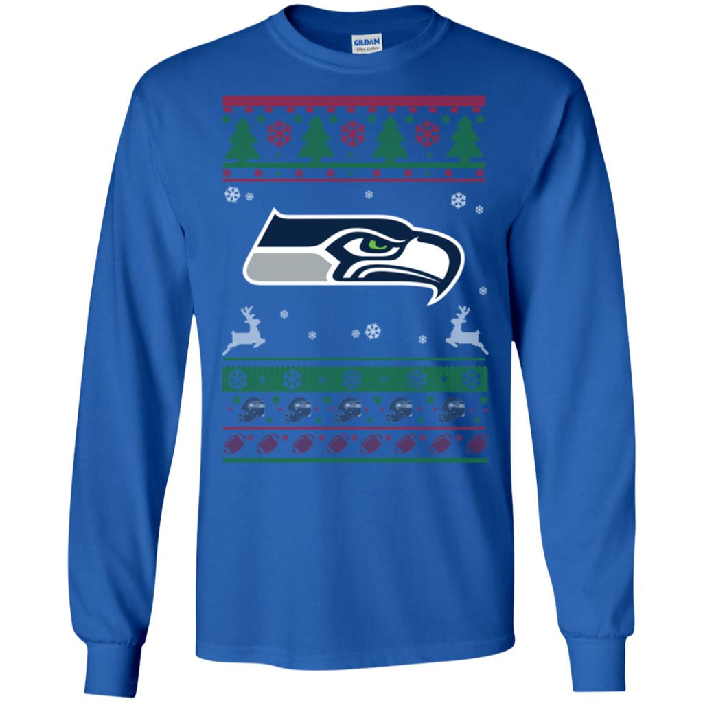 Seattle Seahawks Logo Football Teams Ugly Christmas Sweater Men Long SLeeve Shirt