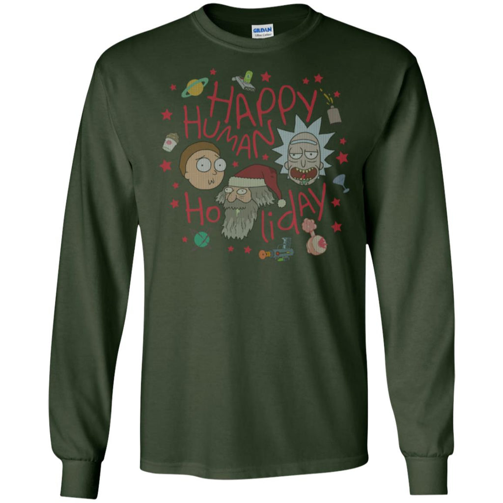 Rick And Morty Happy Human Holiday Jumper Men Long SLeeve Shirt