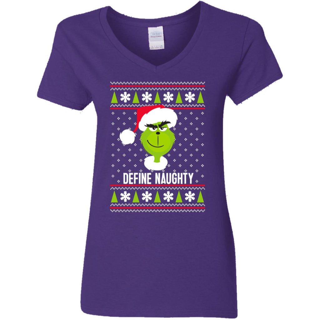 Dr. Seuss The Grinch Naughty Grinch Christmas Sweatshirt Women V-Neck T-Shirt