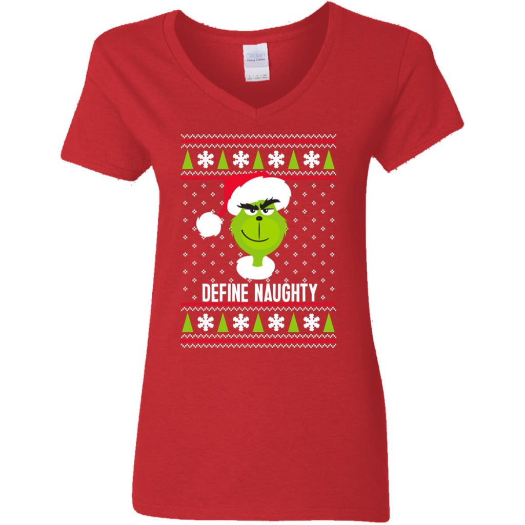 Dr. Seuss The Grinch Naughty Grinch Christmas Sweatshirt Women V-Neck T-Shirt