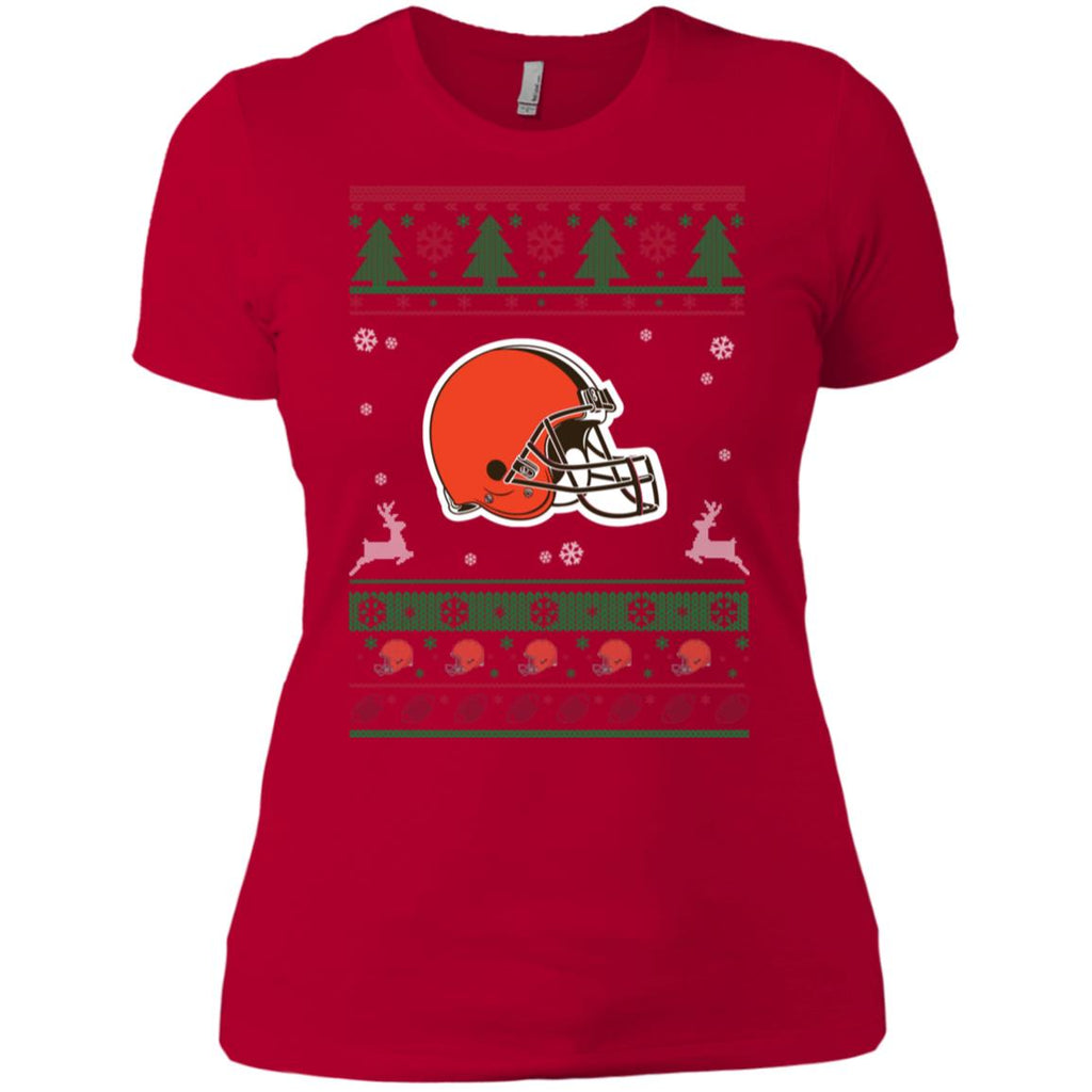 Cleveland Browns Logo Football Teams Ugly Christmas Sweater Women T-Shirt