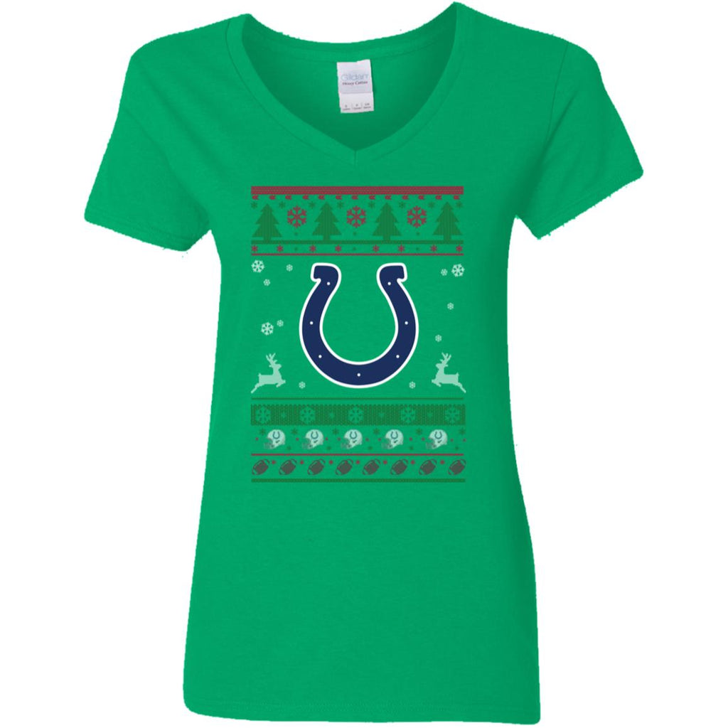 Indianapolis Colts Logo Football Teams Ugly Christmas Sweater Women V-Neck T-Shirt