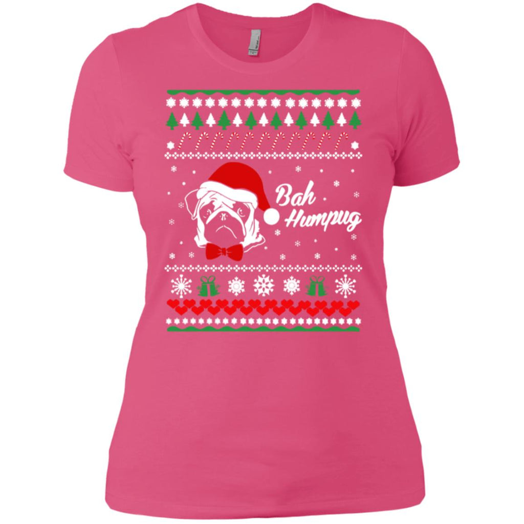 Bah Hum Pug Dog Christmas Women T-Shirt