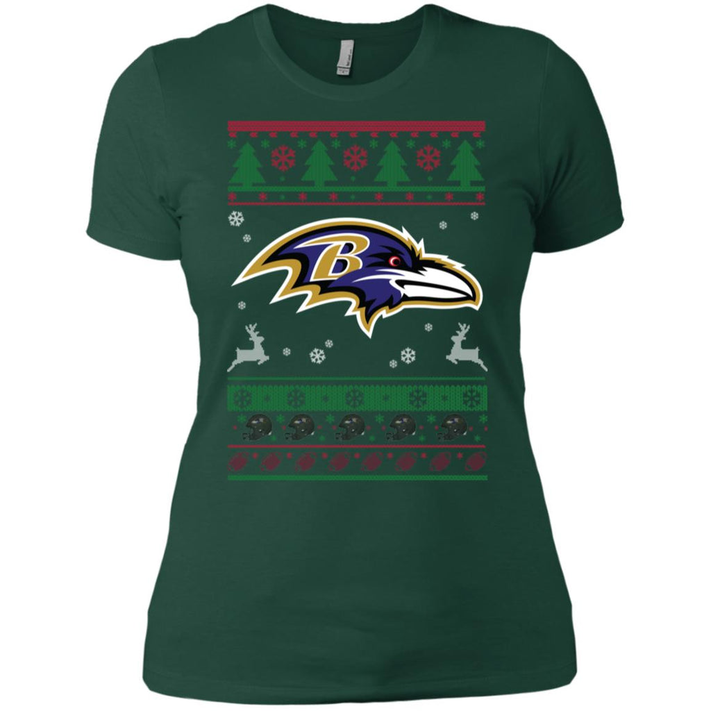 Baltimore Ravens Logo Football Teams Ugly Christmas Sweater Women T-Shirt