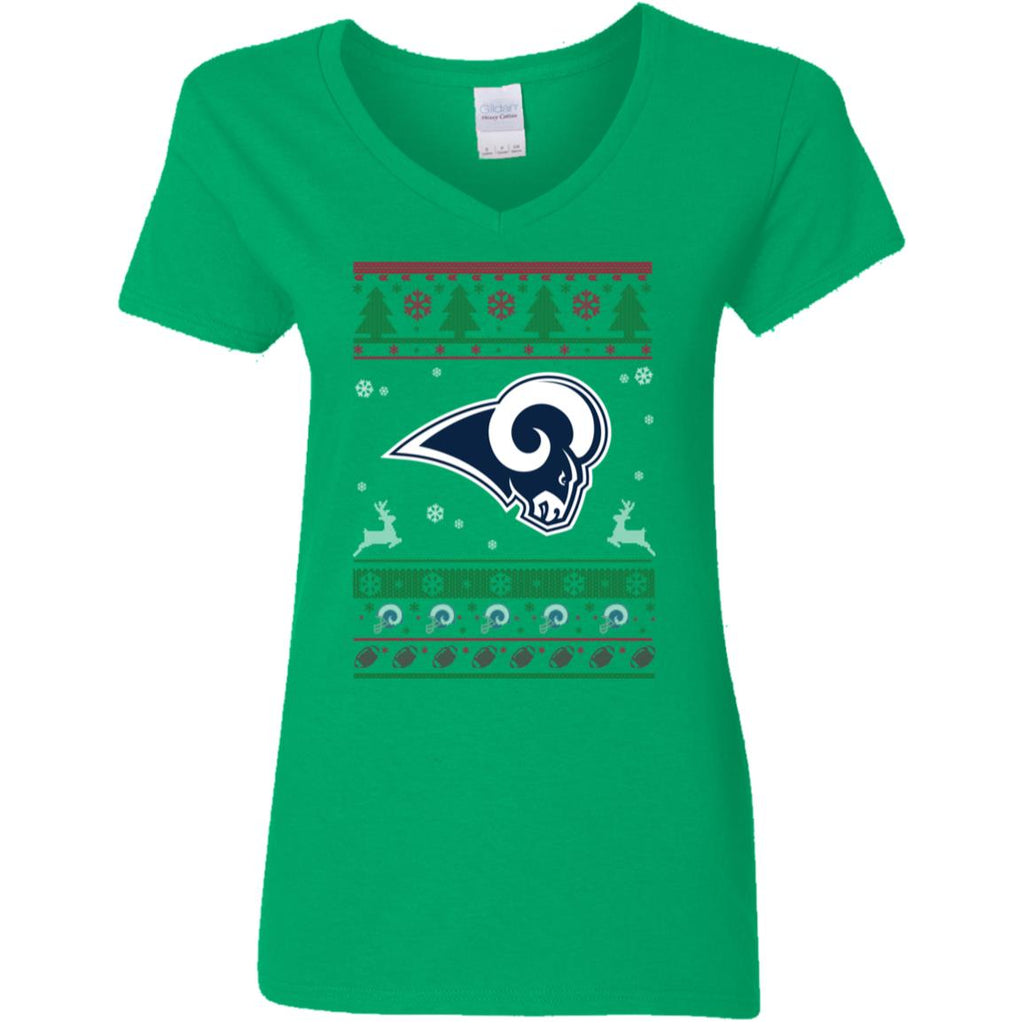 Los Angeles Rams Logo Football Teams Ugly Christmas Sweater Women V-Neck T-Shirt