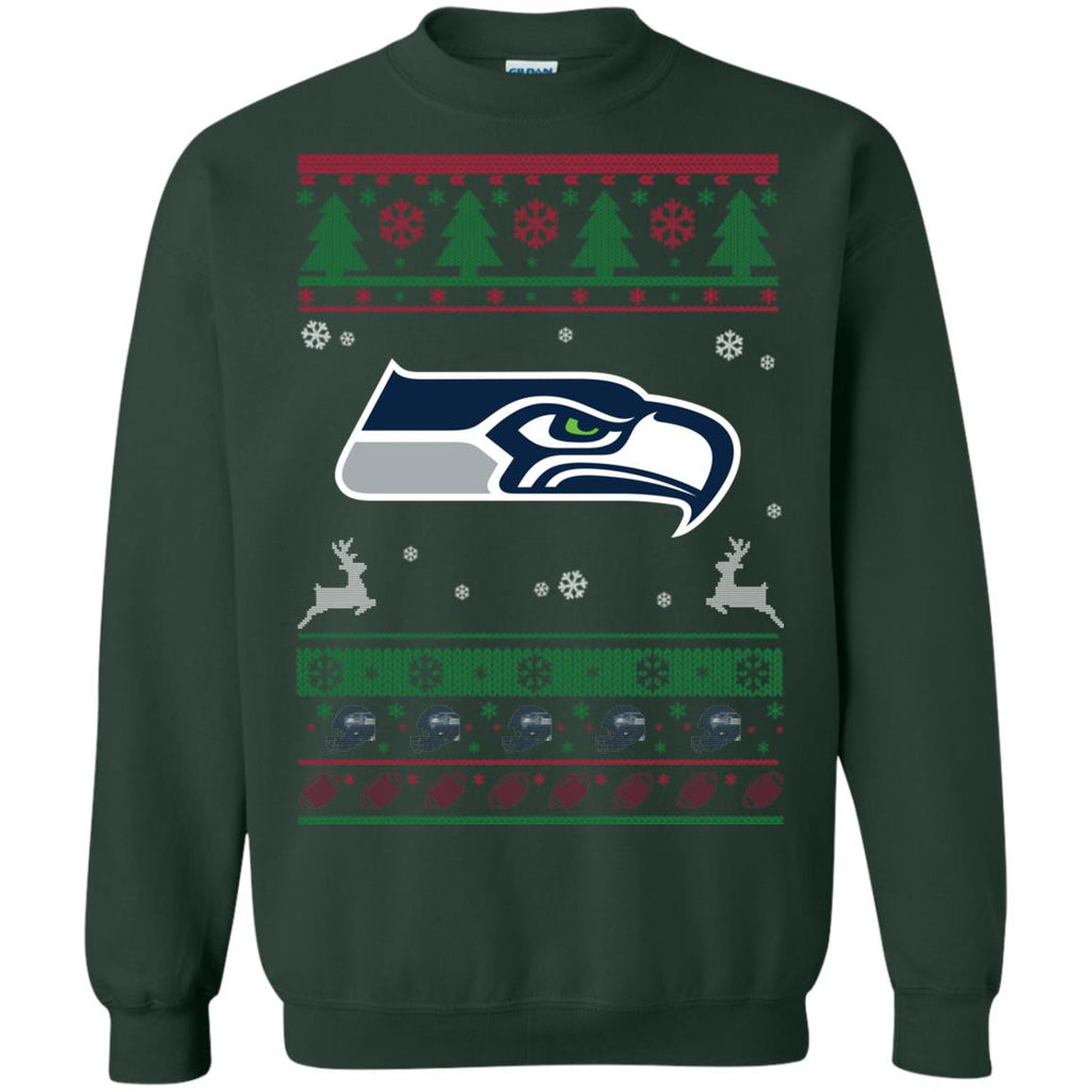 Seattle Seahawks Logo Football Teams Ugly Christmas Sweater Unisex Crewneck Pullover Sweatshirt