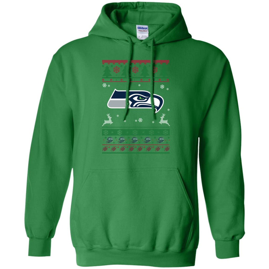 Seattle Seahawks Logo Football Teams Ugly Christmas Sweater Men Pullover Hoodie