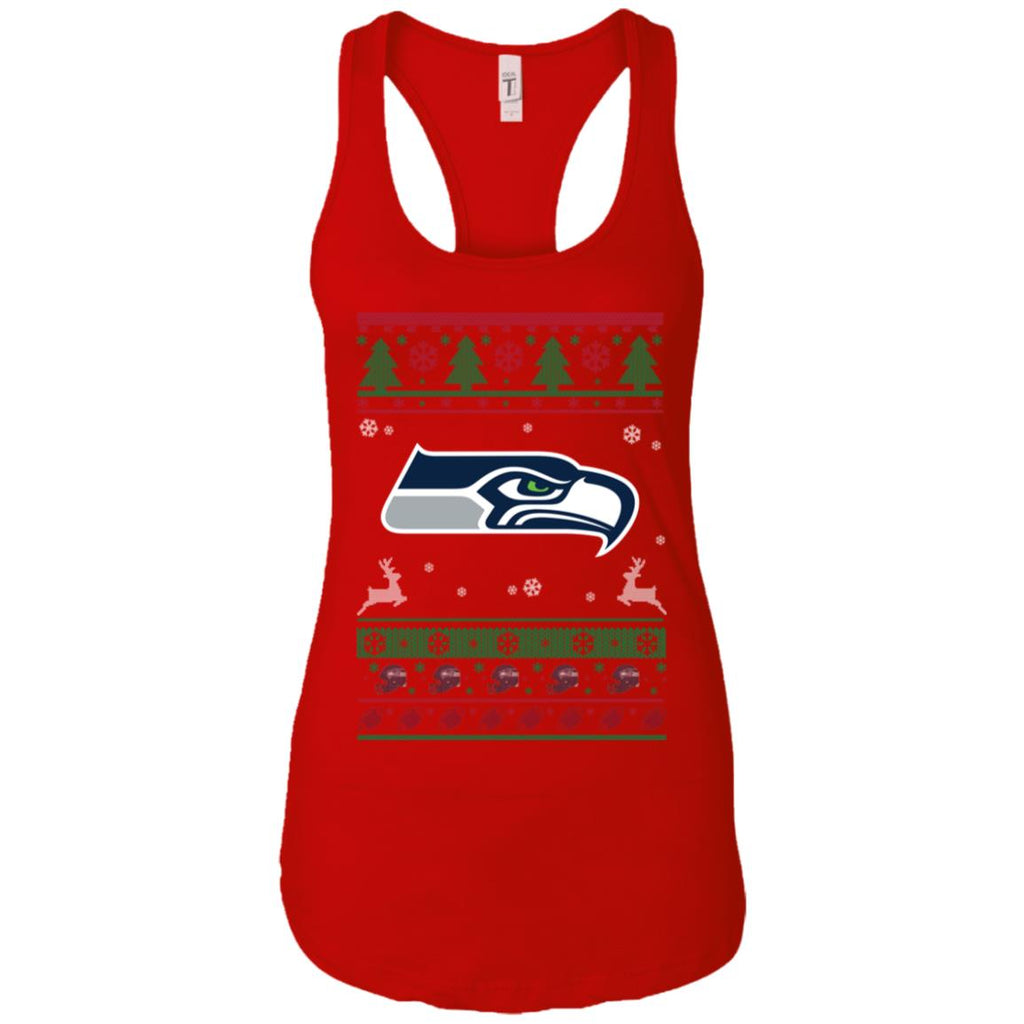 Seattle Seahawks Logo Football Teams Ugly Christmas Sweater Women Tank