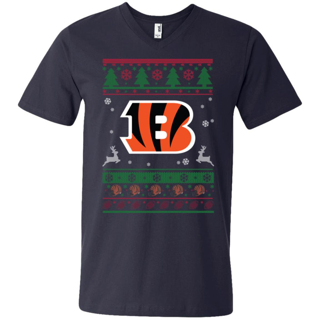 Cincinnati Bengals Logo Football Teams Ugly Christmas Sweater Men V-Neck T-Shirt