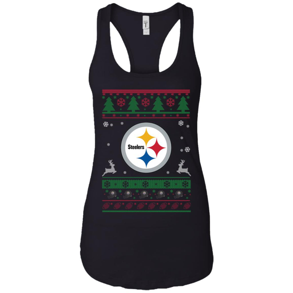 Pittsburgh Steelers Logo Football Teams Ugly Christmas Sweater Women Tank