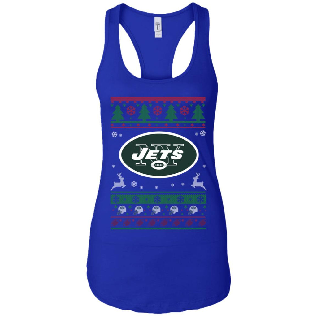 New York Jets Logo Football Teams Ugly Christmas Sweater Women Tank