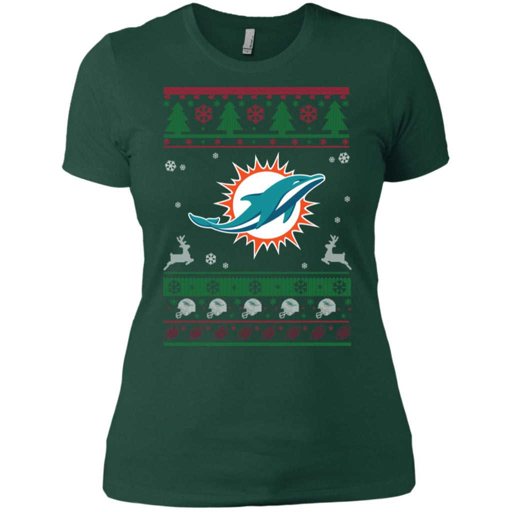 Miami Dolphins Logo Football Teams Ugly Christmas Sweater Women T-Shirt