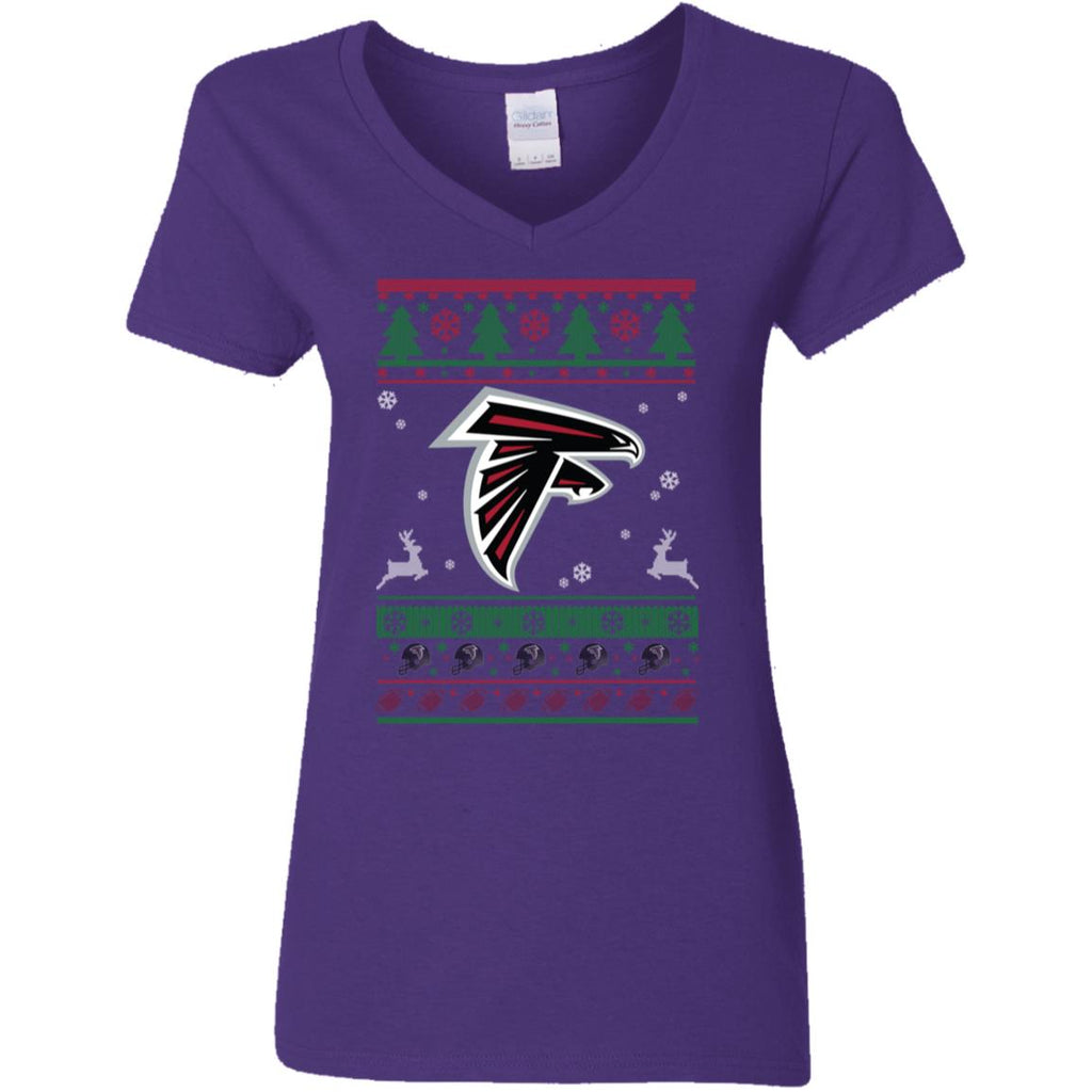 Atlanta Falcons Logo Football Teams Ugly Christmas Sweater Women V-Neck T-Shirt