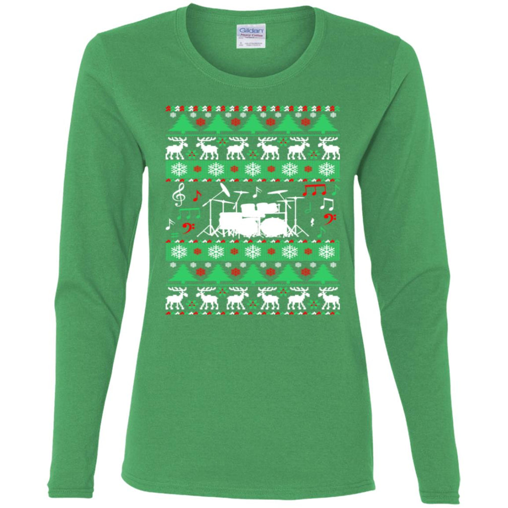 Drums Drummer Ugly Christmas Women Long Sleeve Shirt