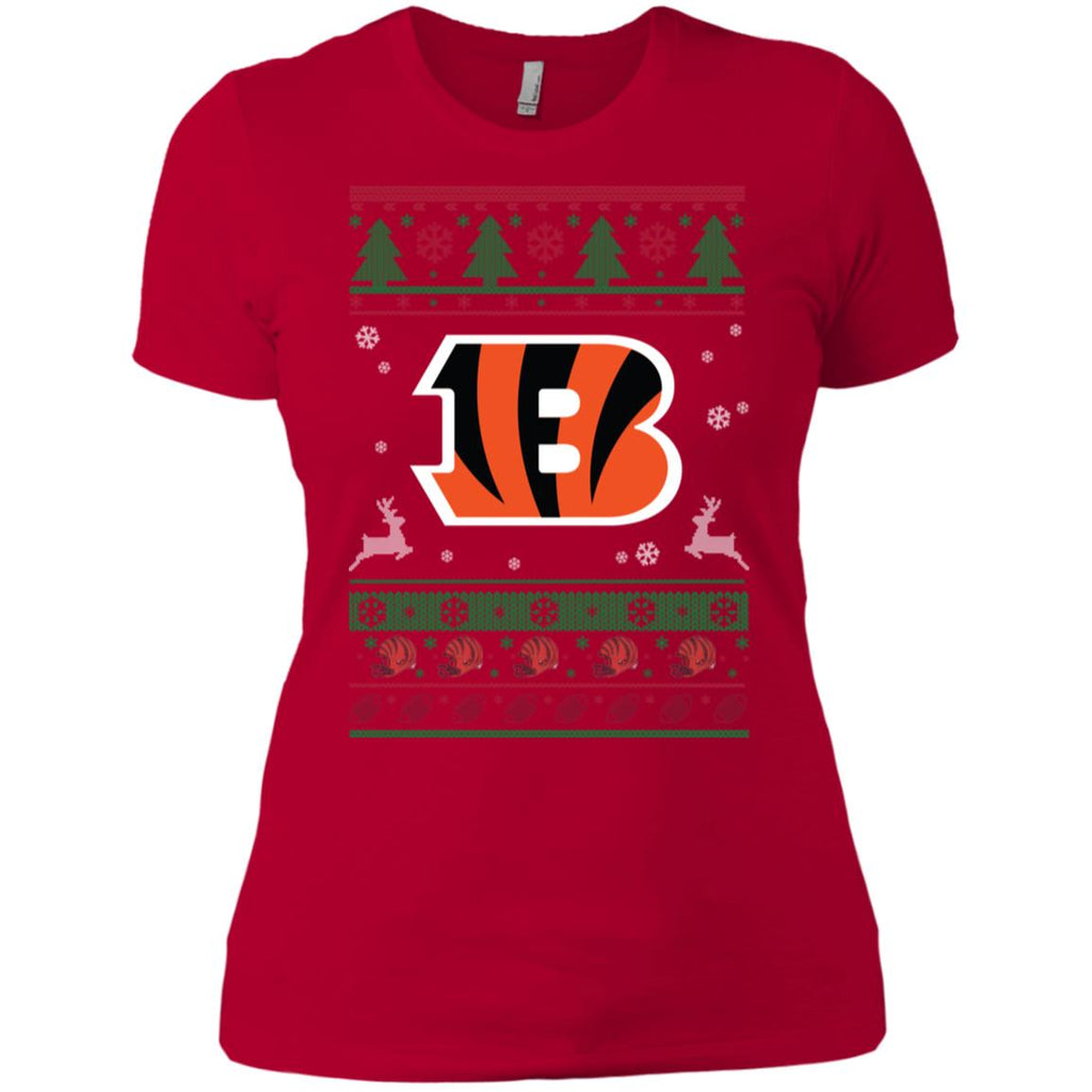 Cincinnati Bengals Logo Football Teams Ugly Christmas Sweater Women T-Shirt