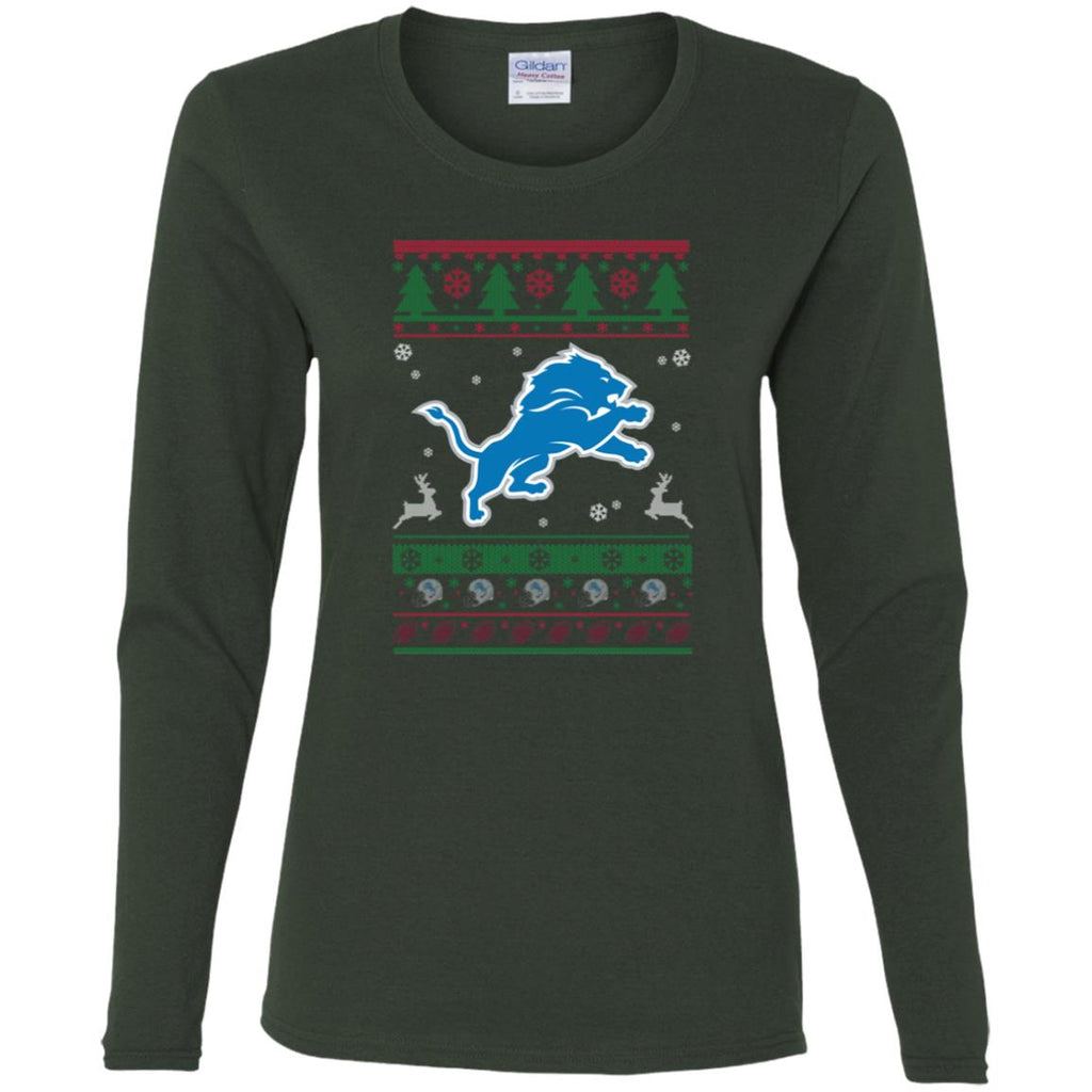 Detroit Lions Logo Football Teams Ugly Christmas Sweater Women Long Sleeve Shirt