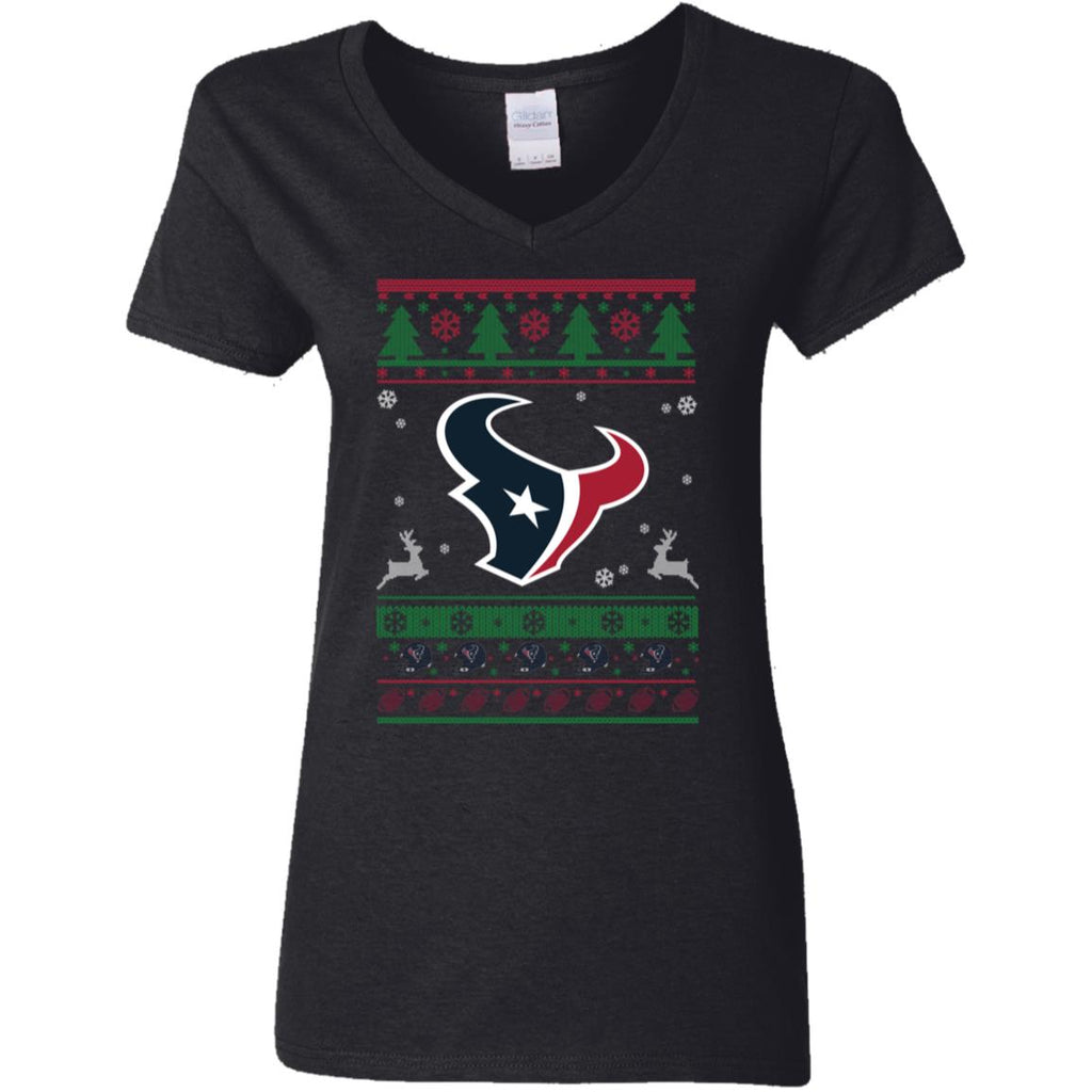 Houston Texans Logo Football Teams Ugly Christmas Sweater Women V-Neck T-Shirt