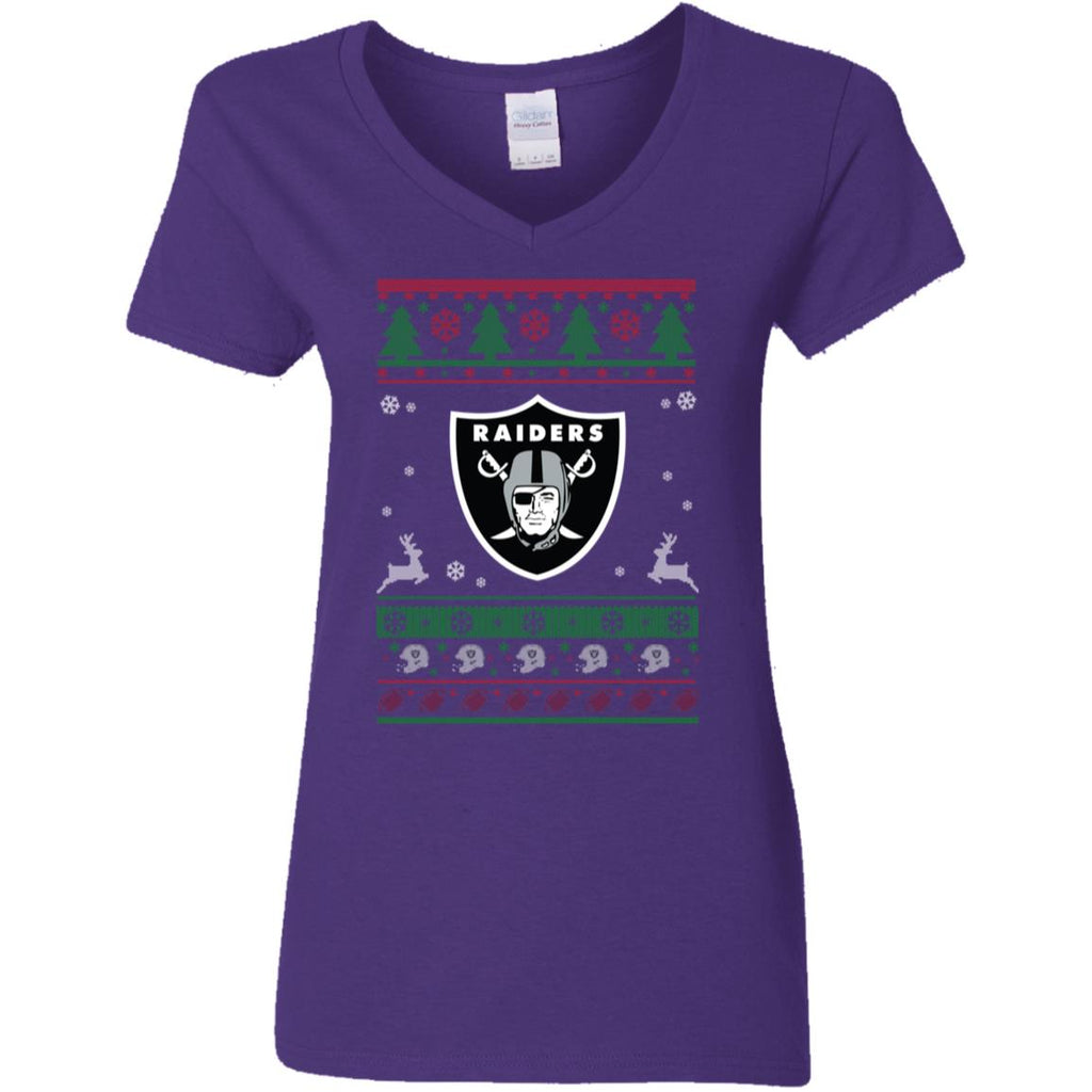 Oakland Raiders Logo Football Teams Ugly Christmas Sweater Women V-Neck T-Shirt