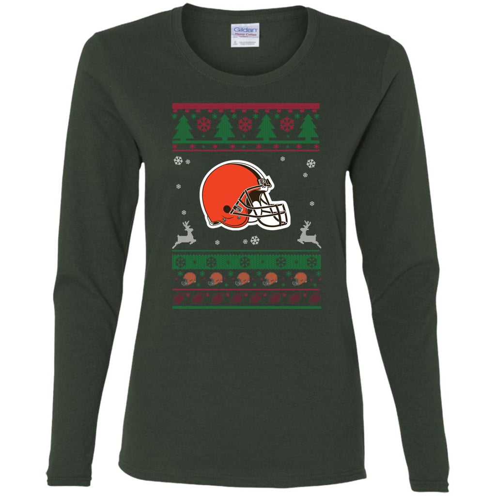 Cleveland Browns Logo Football Teams Ugly Christmas Sweater Women Long Sleeve Shirt