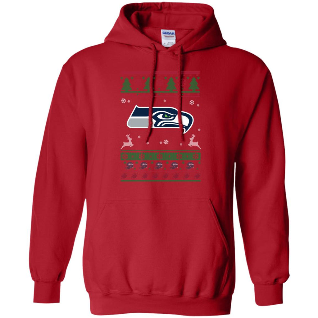 Seattle Seahawks Logo Football Teams Ugly Christmas Sweater Men Pullover Hoodie