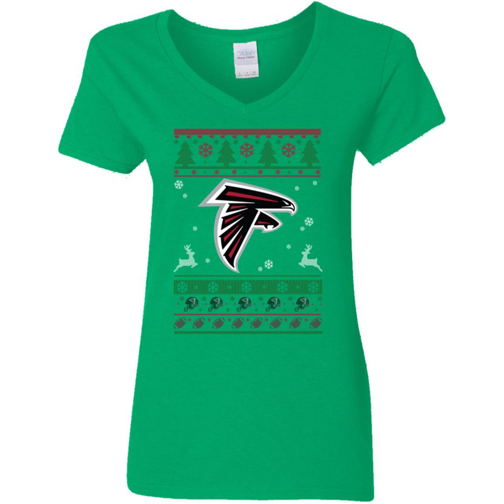 Atlanta Falcons Logo Football Teams Ugly Christmas Sweater Women V-Neck T-Shirt