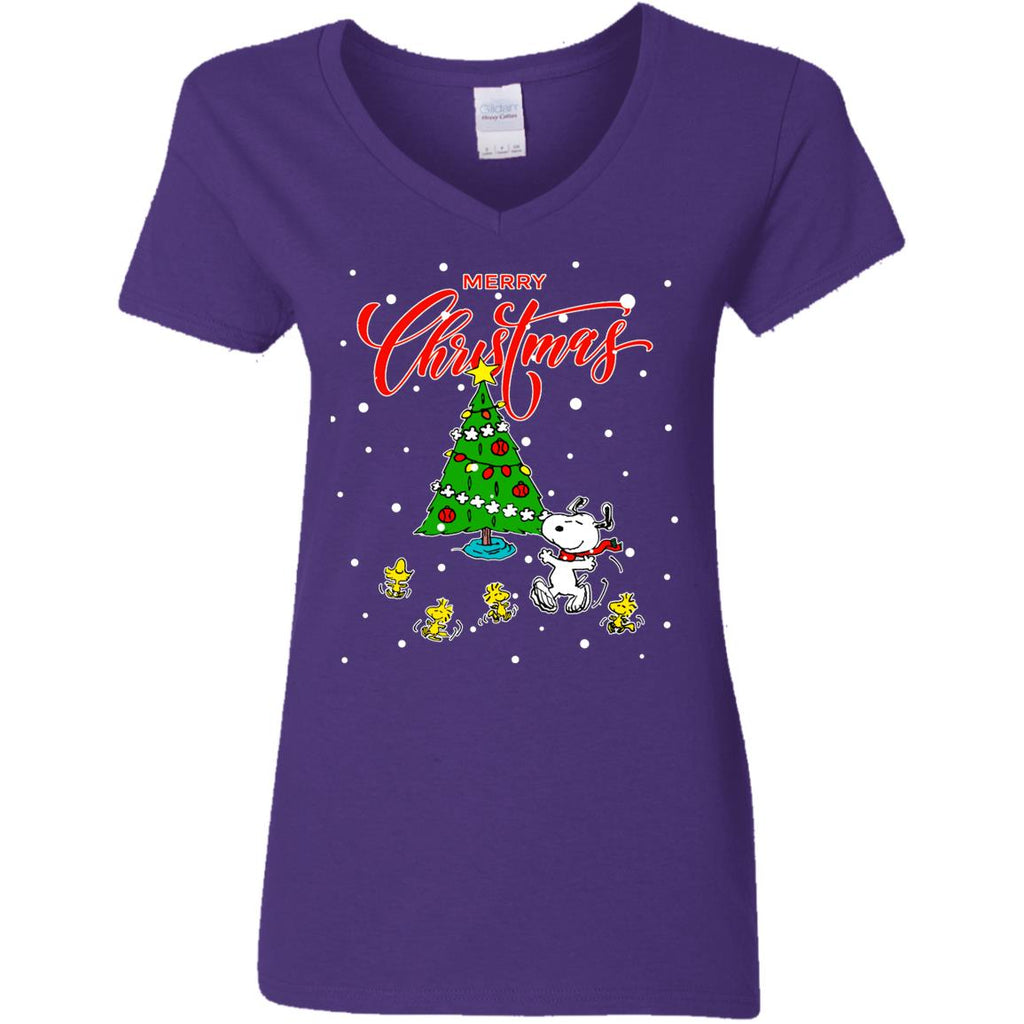 Peanuts-snoopy Christmas Tree Women V-Neck T-Shirt