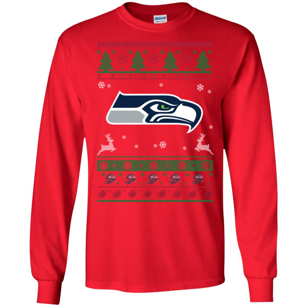 Seattle Seahawks Logo Football Teams Ugly Christmas Sweater Men Long SLeeve Shirt