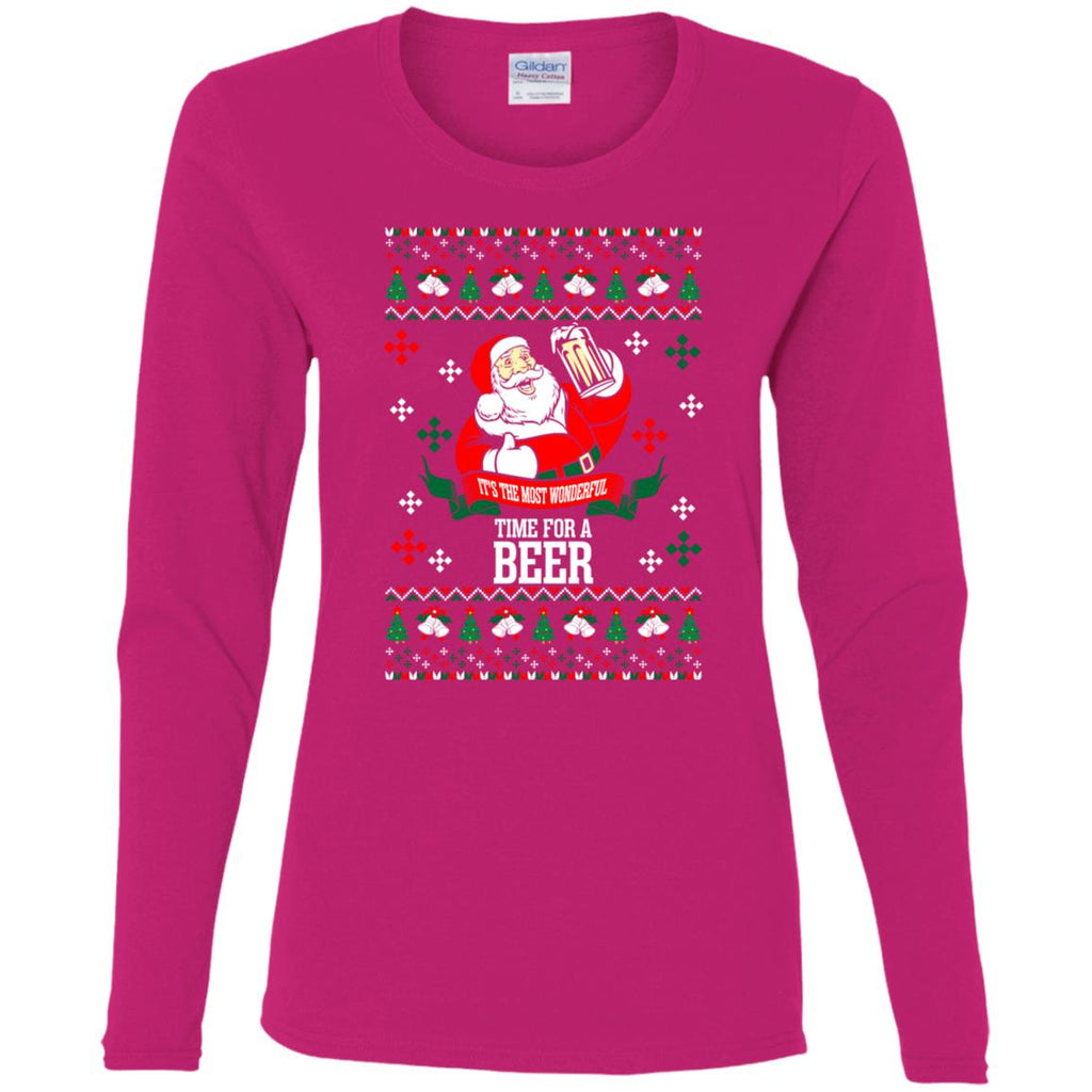 It's The Most Wonderful Time For A Beer Ugly Christmas Women Long Sleeve Shirt