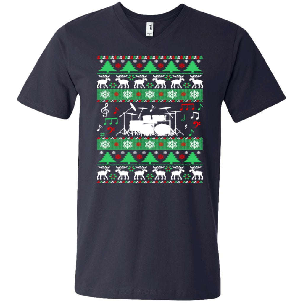 Drums Drummer Ugly Christmas Men V-Neck T-Shirt