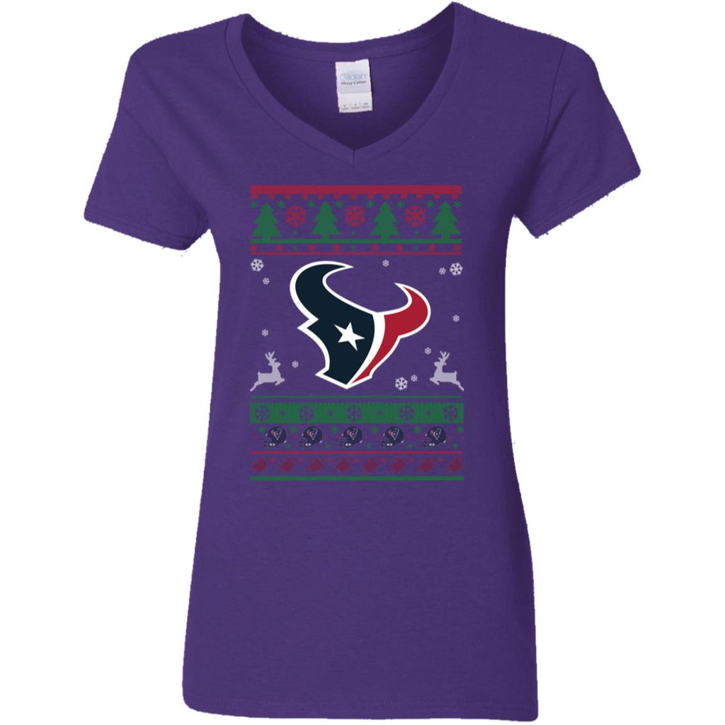 Houston Texans Logo Football Teams Ugly Christmas Sweater Women V-Neck T-Shirt