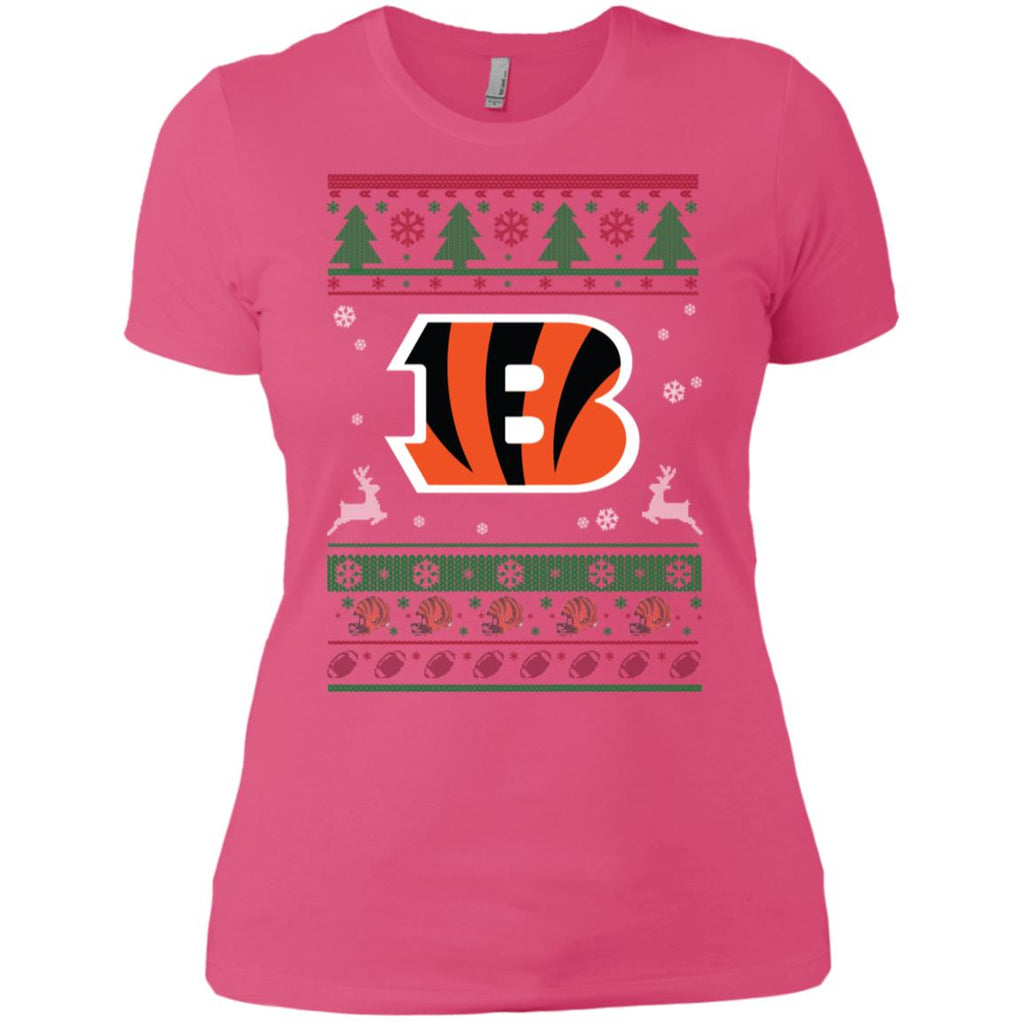 Cincinnati Bengals Logo Football Teams Ugly Christmas Sweater Women T-Shirt