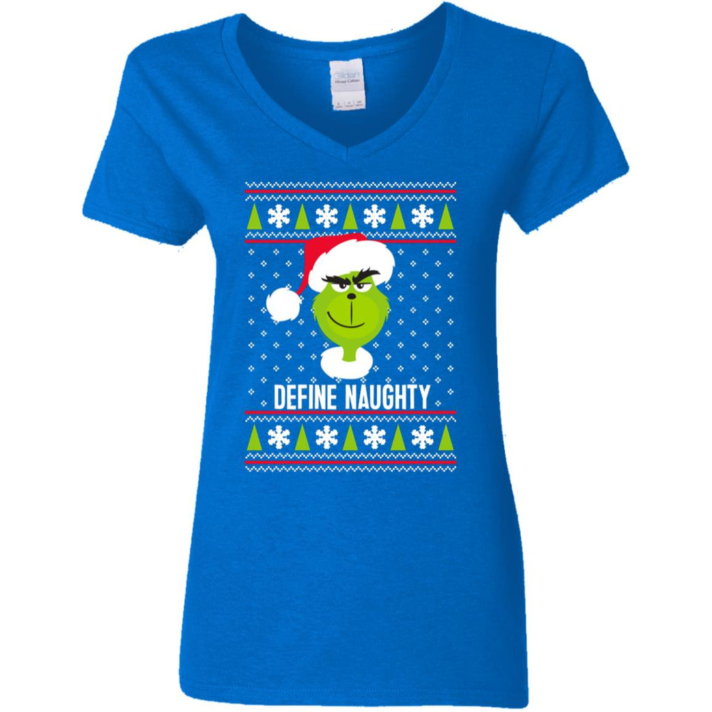 Dr. Seuss The Grinch Naughty Grinch Christmas Sweatshirt Women V-Neck T-Shirt