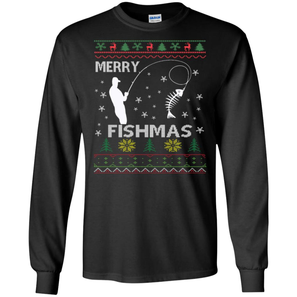 Merry Fishmas Ugly Christmas Men Long SLeeve Shirt
