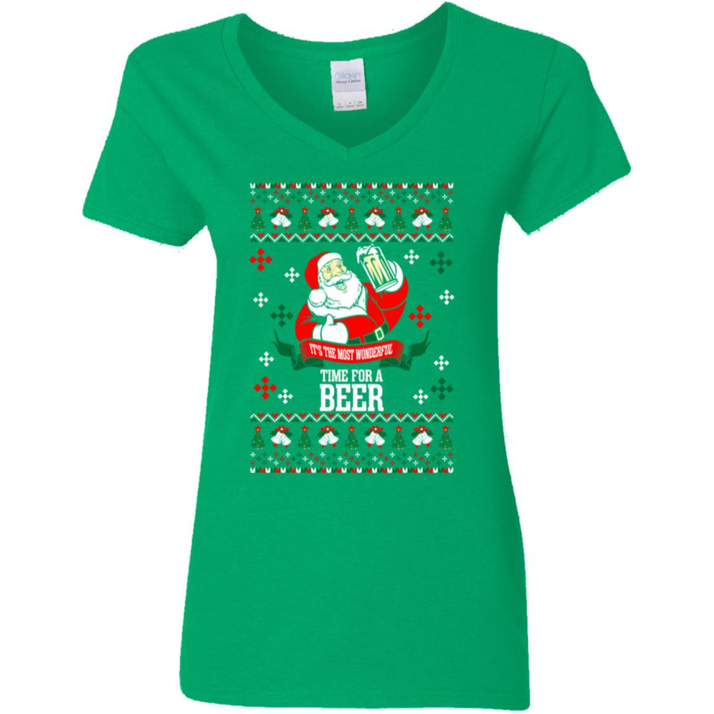 It's The Most Wonderful Time For A Beer Ugly Christmas Women V-Neck T-Shirt