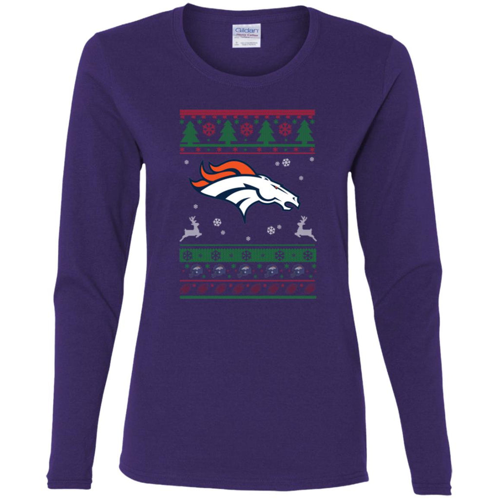 Denver Broncos Logo Football Teams Ugly Christmas Sweater Women Long Sleeve Shirt