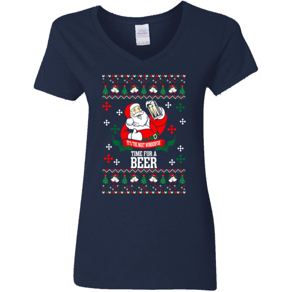 It's The Most Wonderful Time For A Beer Ugly Christmas Women V-Neck T-Shirt