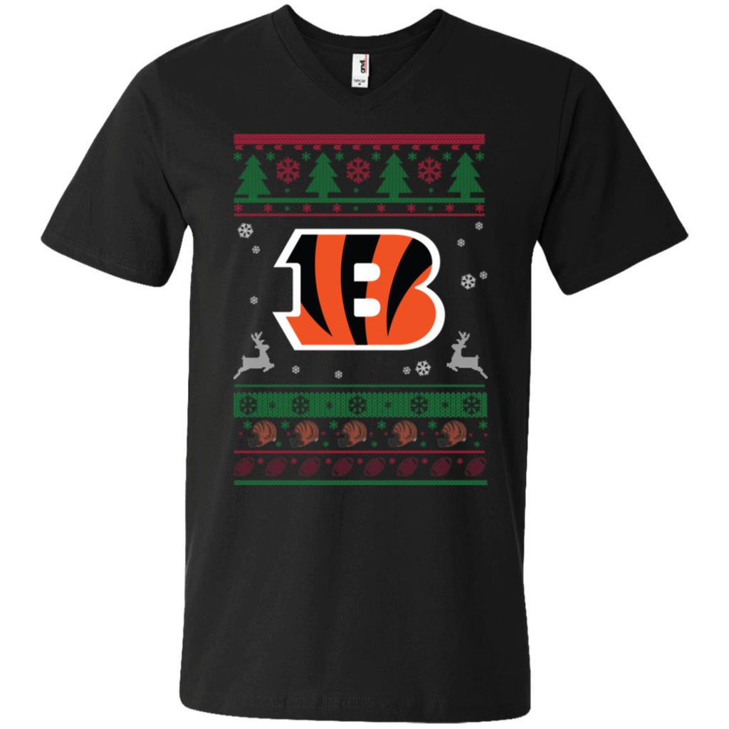 Cincinnati Bengals Logo Football Teams Ugly Christmas Sweater Men V-Neck T-Shirt